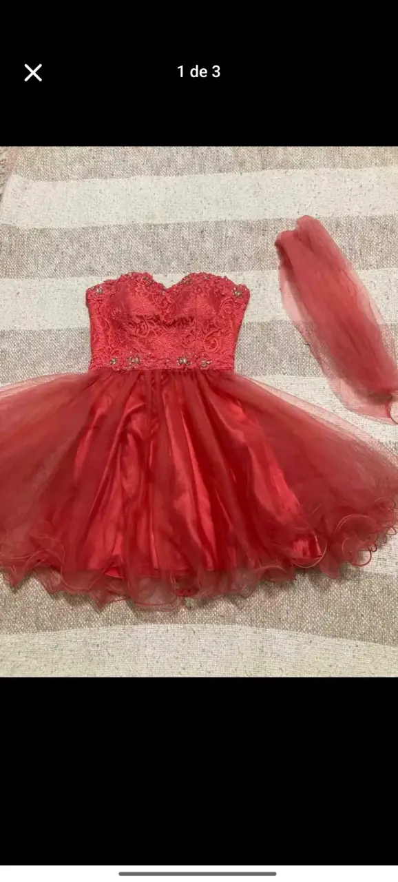 Vestido de fiesta rojo con encaje - 1