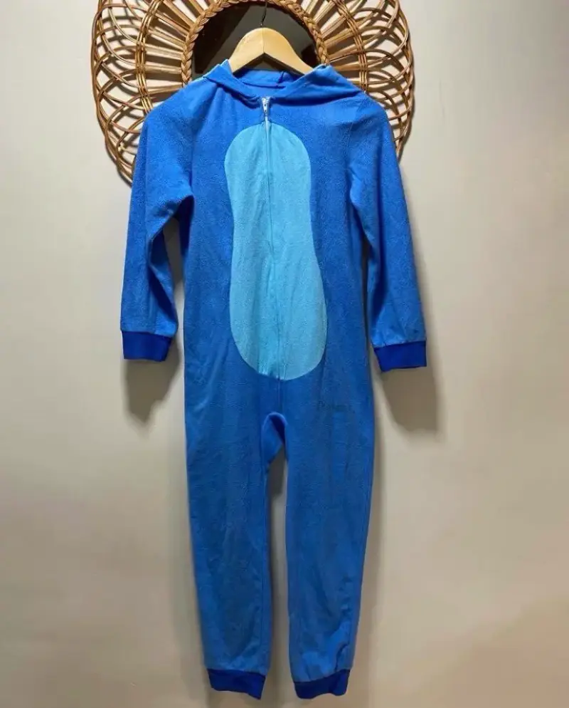 Pijama enterizo azul para niños con capucha - 1