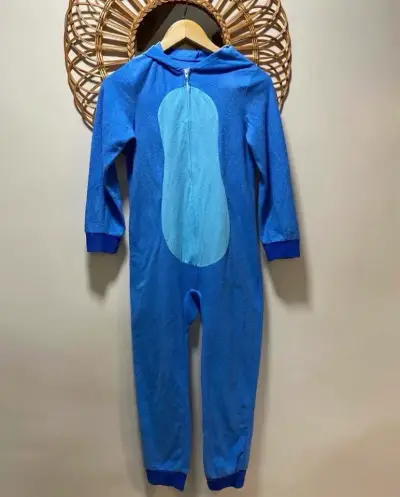 Pijama enterizo azul para niños con capucha - miniatura 1