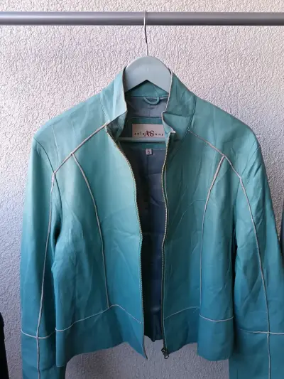 Chaqueta de cuero turquesa Seasons - miniatura 1