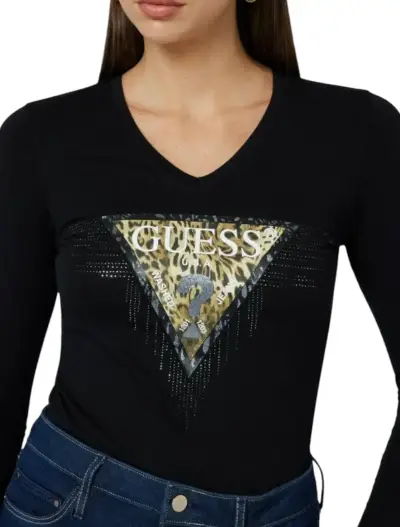 Polera Negra Guess Logo con Diseño Leopardo M/L - miniatura 1