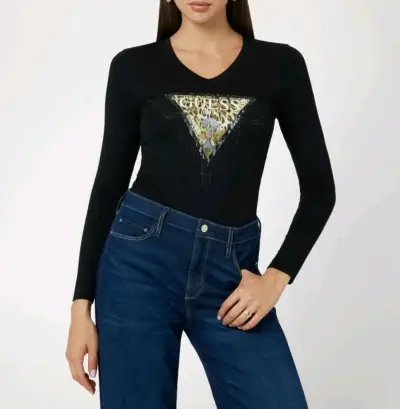 Polera Negra Guess Logo con Diseño Leopardo M/L - miniatura 2