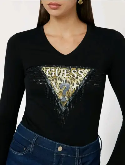 Polera Negra Guess Logo con Diseño Leopardo M/L - miniatura 4