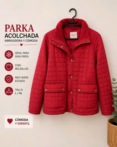 Parka acolchada roja con bolsillos talla L -xl - miniatura 1