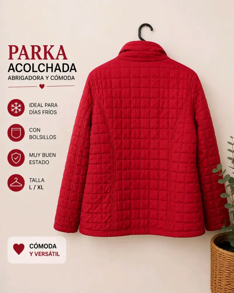Parka acolchada roja con bolsillos talla L -xl - 2