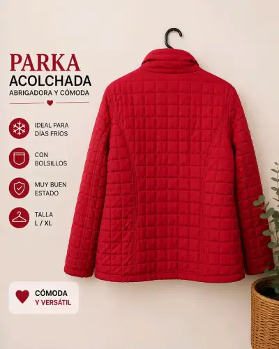 Parka acolchada roja con bolsillos talla L -xl - miniatura 2