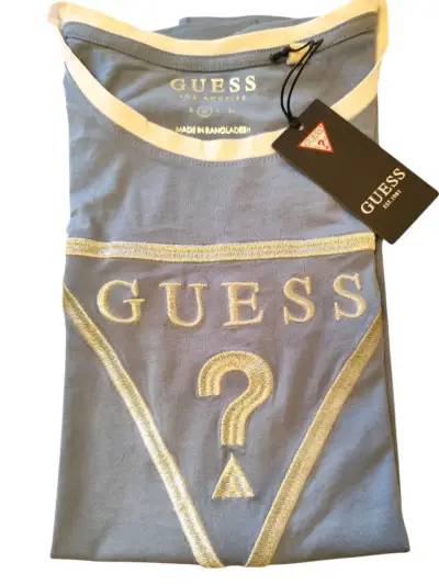 Polera Guess azul Logo bordado plateado M - miniatura 1