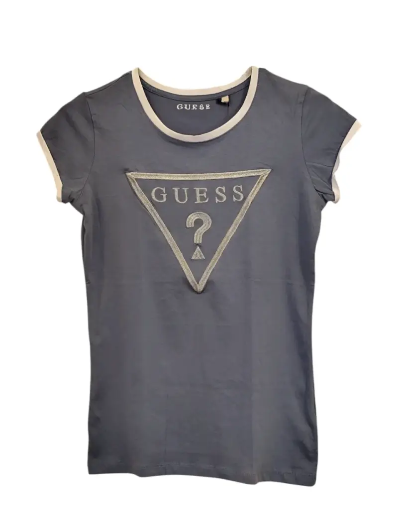 Polera Guess azul Logo bordado plateado M - 2