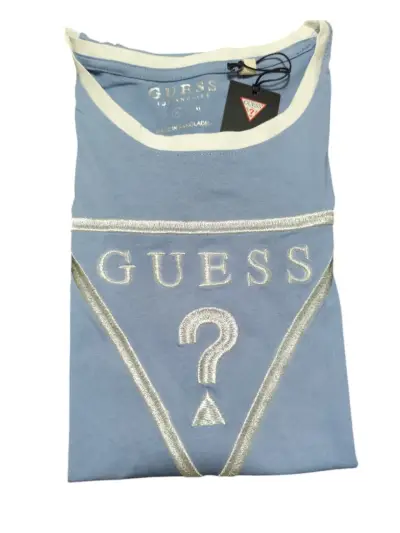 Polera Guess azul Logo bordado plateado M - miniatura 3