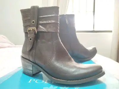 Botines Pollini de cuero marrón con hebilla - miniatura 3