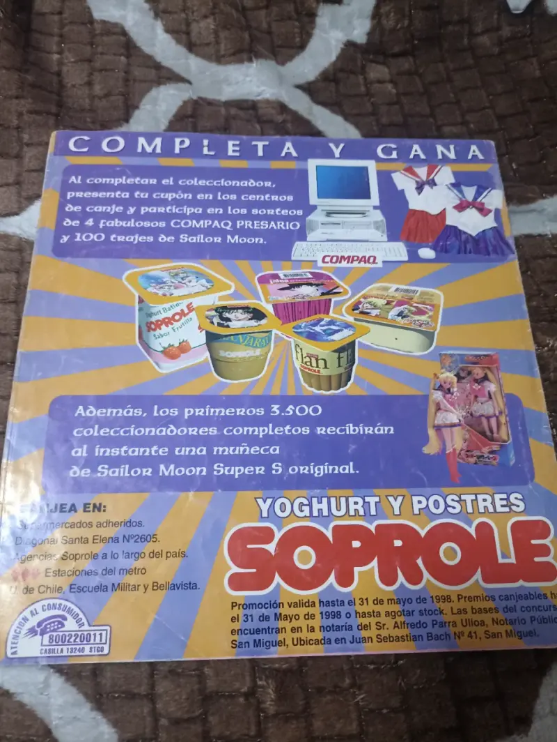 Coleccionador vacío Sailor Moon Soprole 1998 - 2