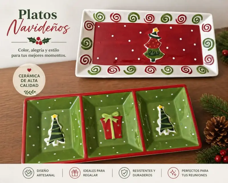 Set de platos navideños de cerámica artesanal