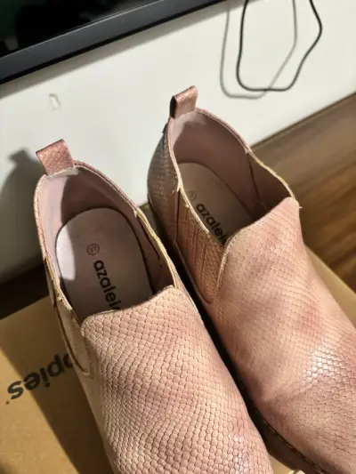 Botines de cuero rosado con tacón grueso - miniatura 3