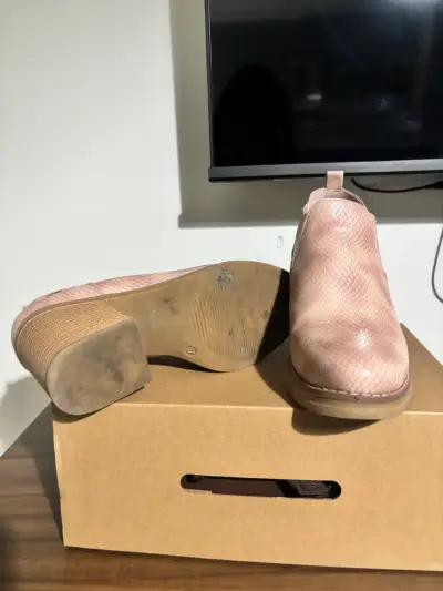 Botines de cuero rosado con tacón grueso - miniatura 5