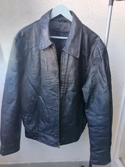 Casaca Bomber de Cuero Genuino Black XL - miniatura 1