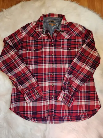 Blusa de franela a cuadros roja para mujer - miniatura 1