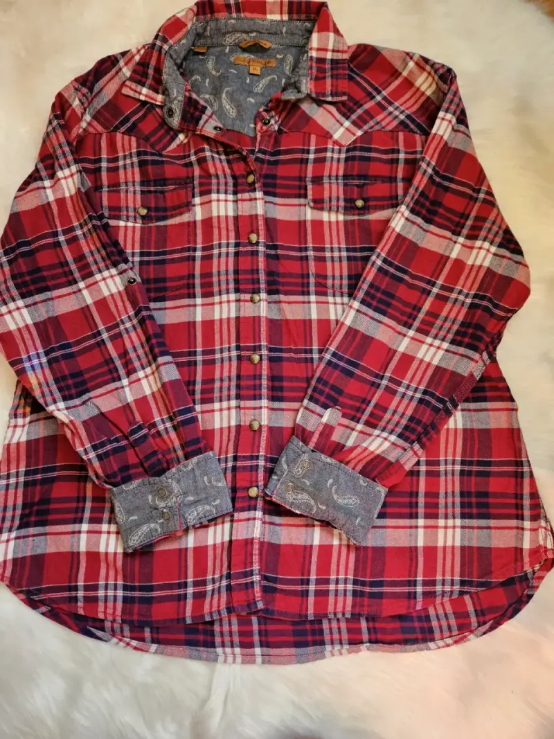 Blusa de franela a cuadros roja para mujer - 2