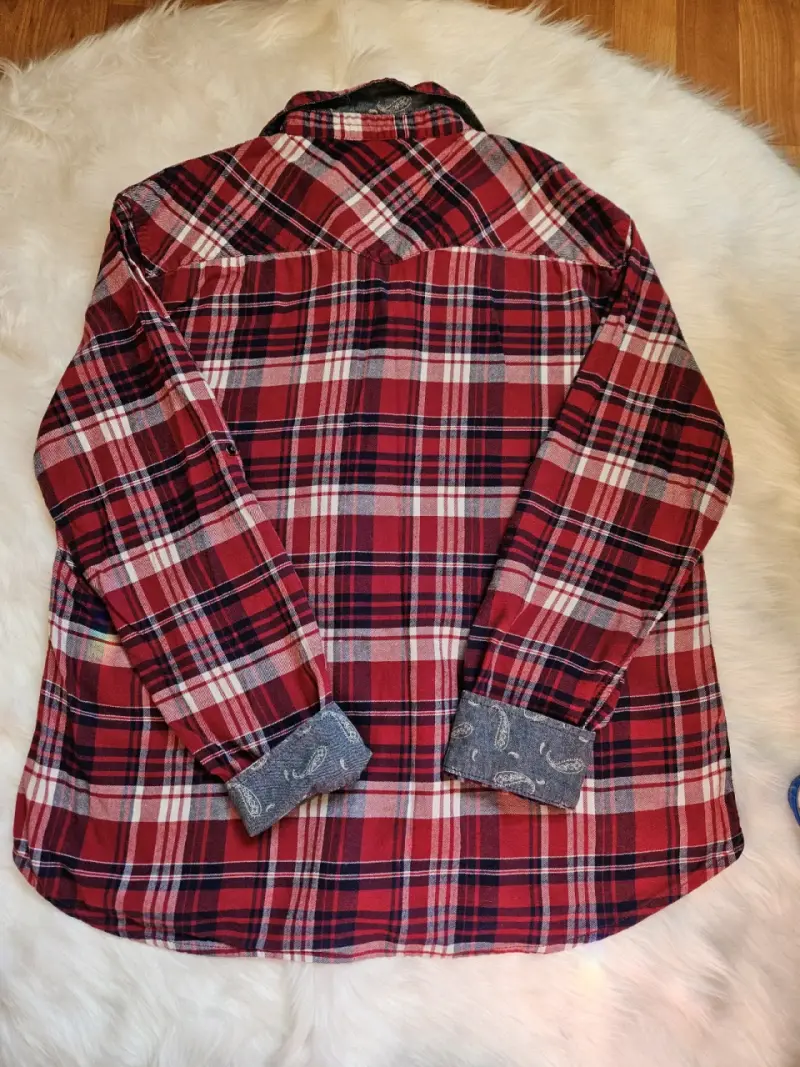 Blusa de franela a cuadros roja para mujer - 3
