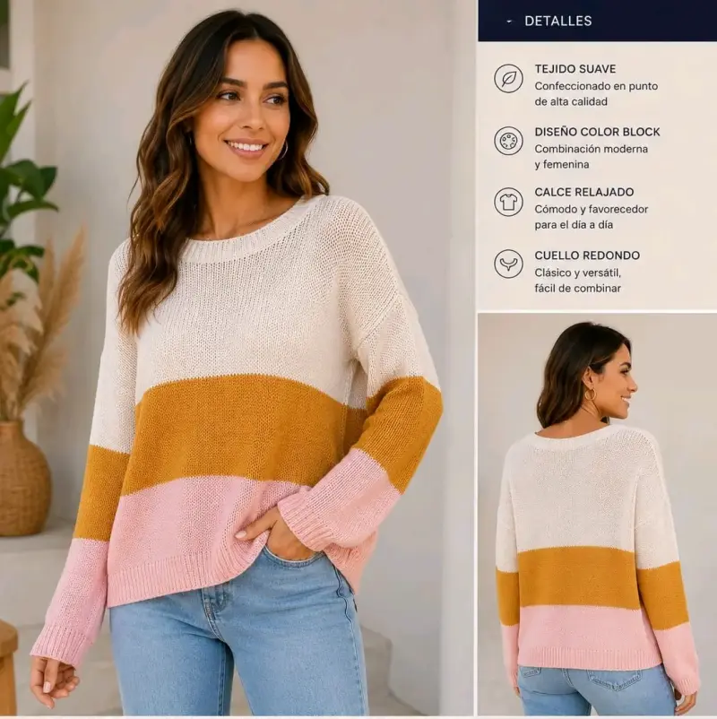 Suéter color block tejido suave