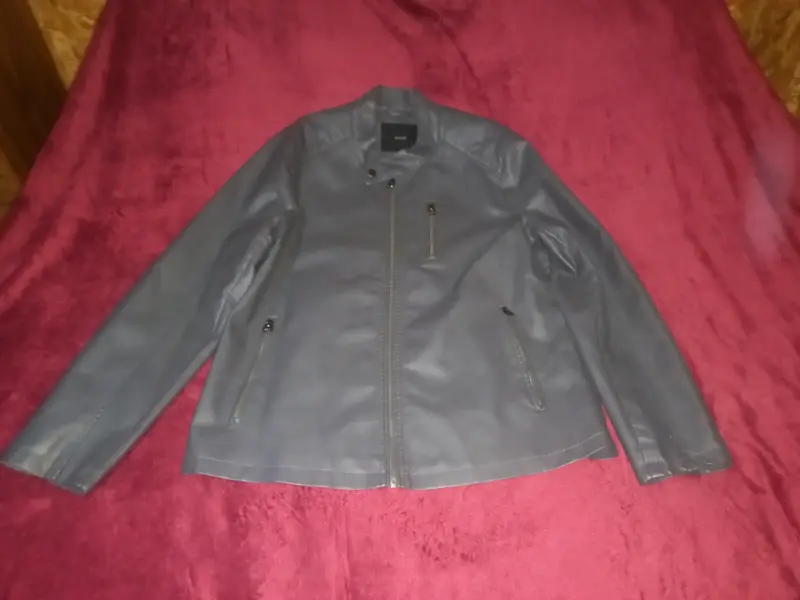 Chaqueta de cuero gris para hombre - 2