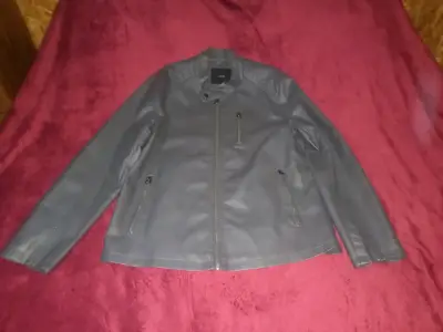 Chaqueta de cuero gris para hombre - miniatura 2