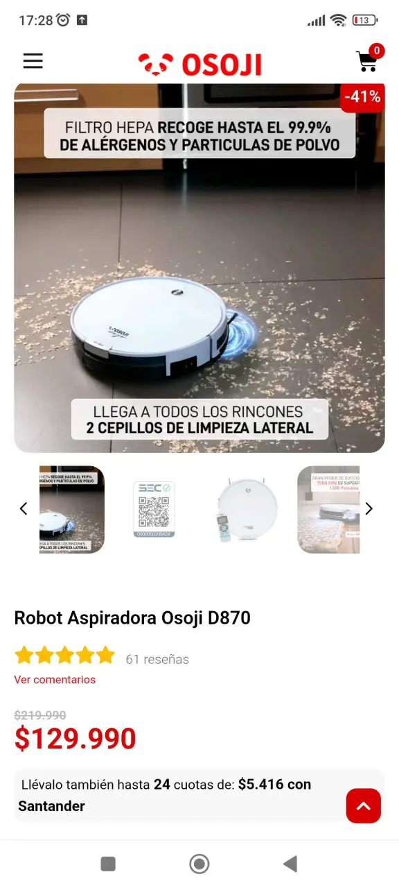 Robot Aspiradora Osoji D870 con Filtro HEPA - 1