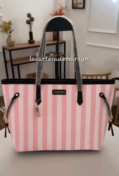 Bolso Victoria's Secret rayado rosa y blanco - miniatura 1