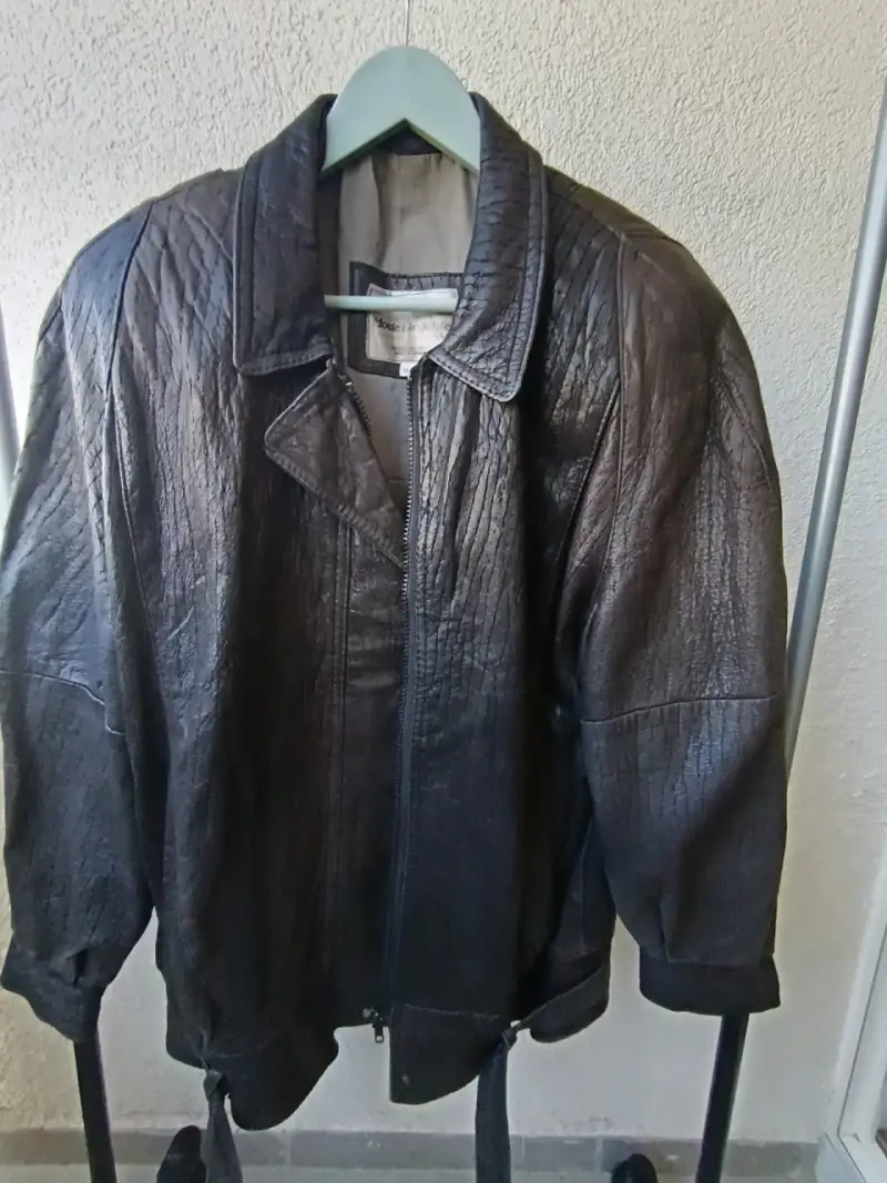 Cazadora Bomber de Cuero Genuino Marrón Texturizad - 1