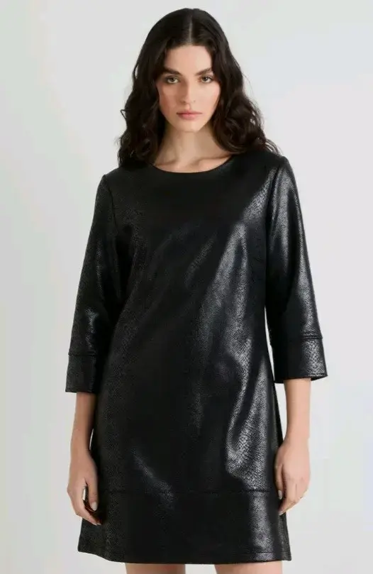 Vestido negro elegante de manga larga - 1
