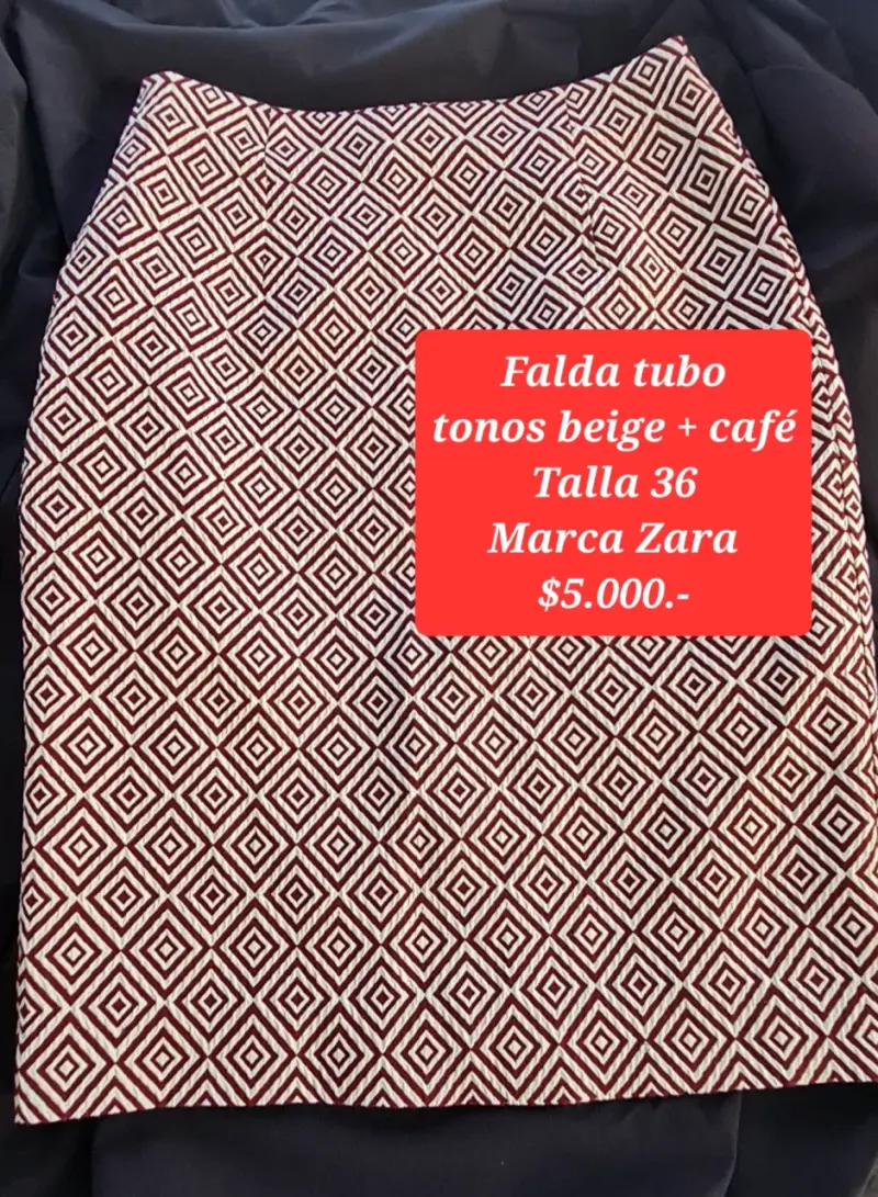 Falda tubo Zara beige y café - 1