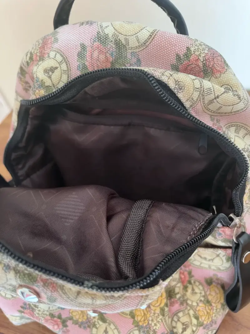 Mochila estampada con relojes y flores - 4