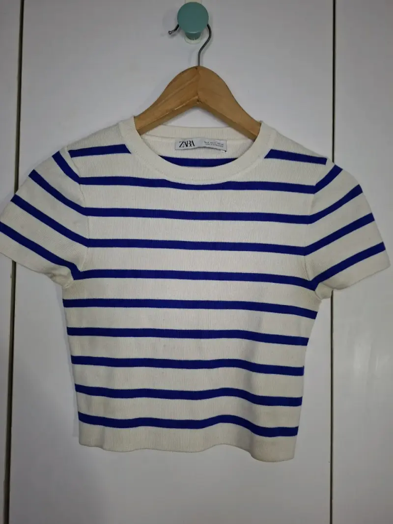 Polera a rayas azul y blanca Zara - 1