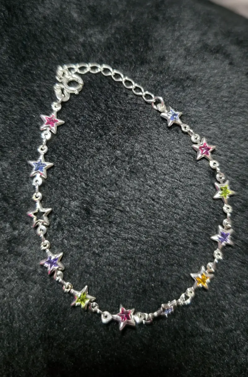 Pulsera multicolor en plata con diseño y cadena - 4