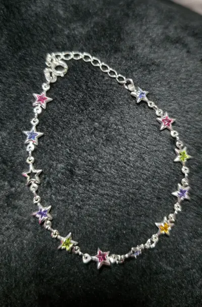 Pulsera multicolor en plata con diseño y cadena - miniatura 4