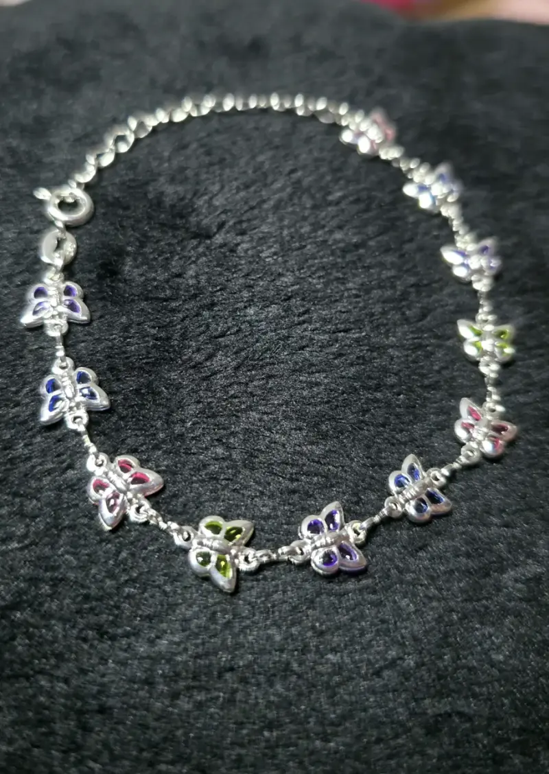 Pulsera multicolor en plata con diseño y cadena - 6