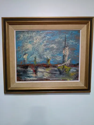 Óleo Sobre Tabla Mario Rojas Lobos Marina - miniatura 1