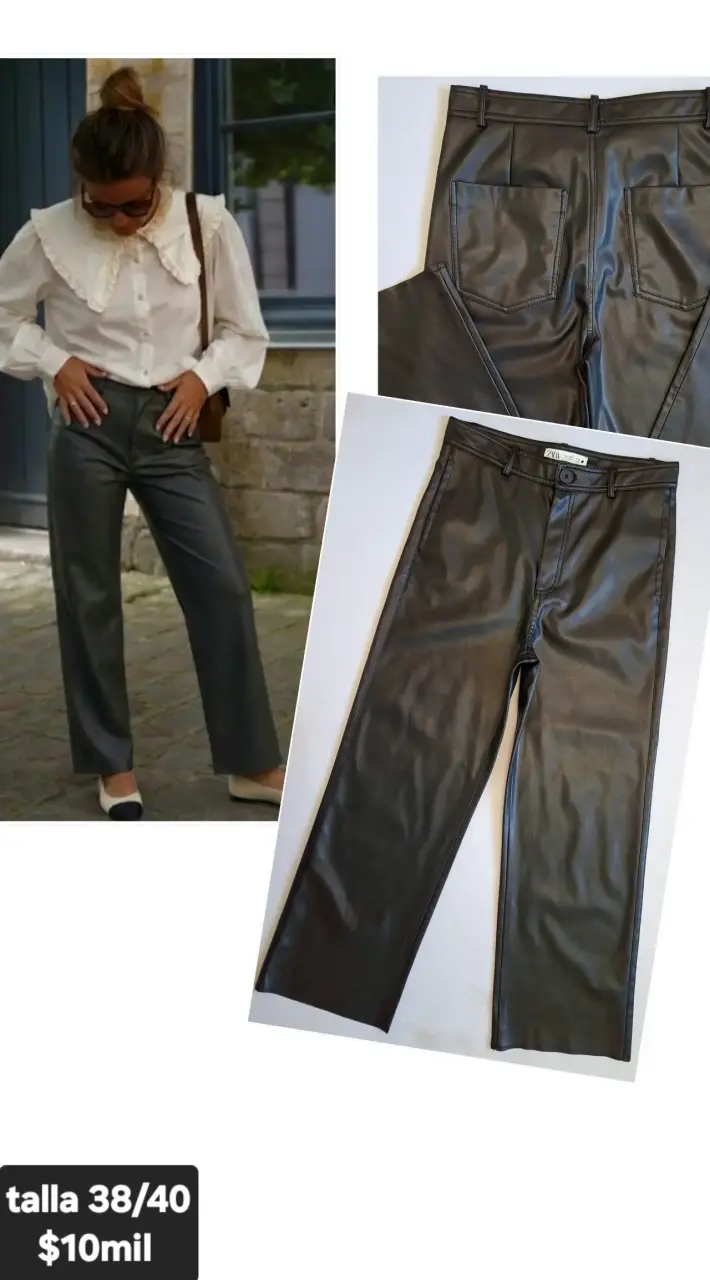 Pantalones de cuero sintético negros talla 38/40