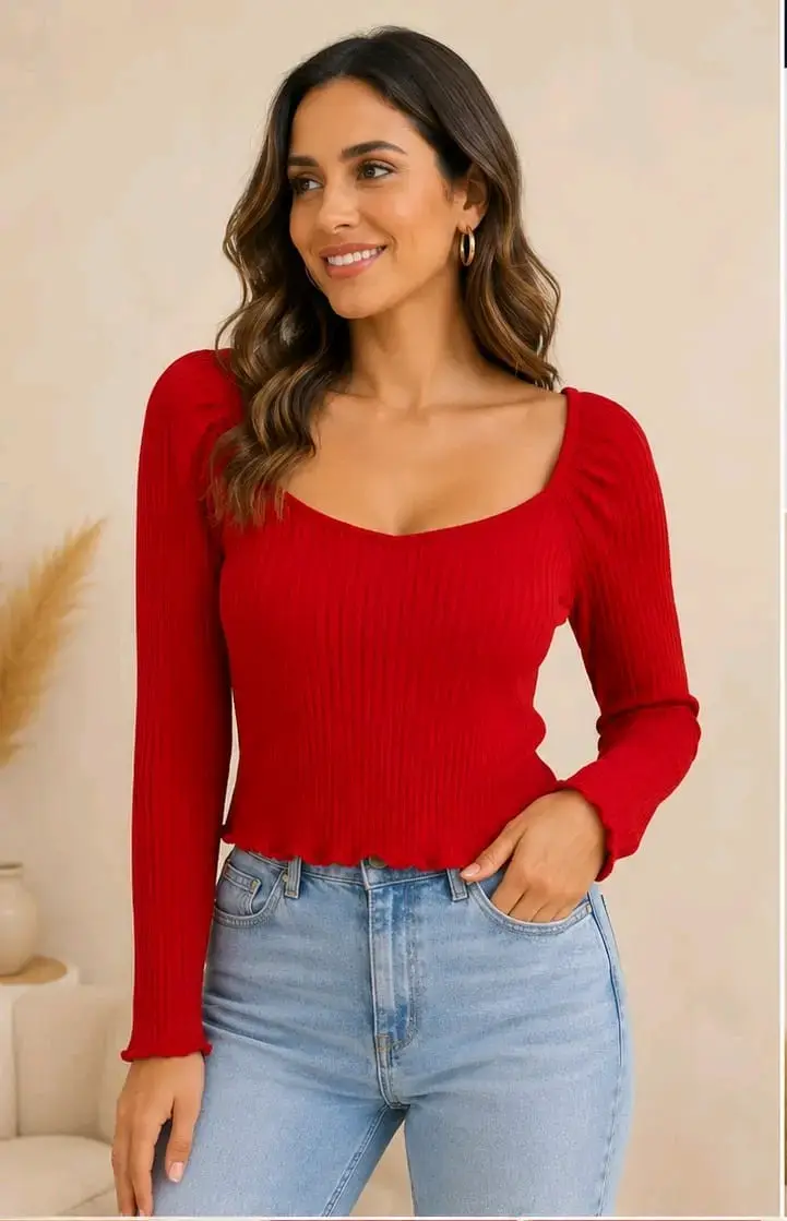 Polera roja de punto para mujer. Talla L