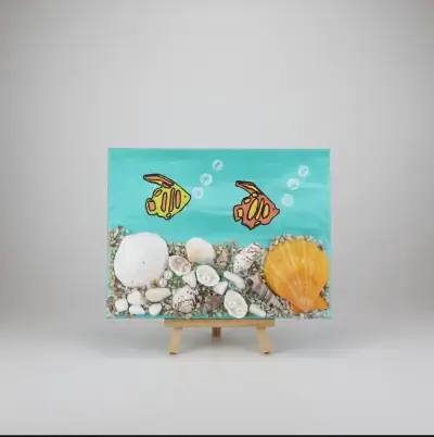 Cuadro decorativo marino con conchas y peces - miniatura 2