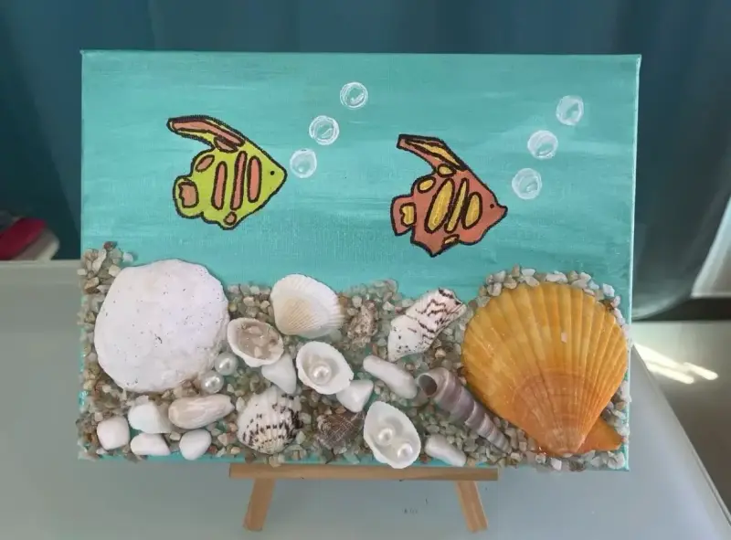 Cuadro decorativo marino con conchas y peces - 3