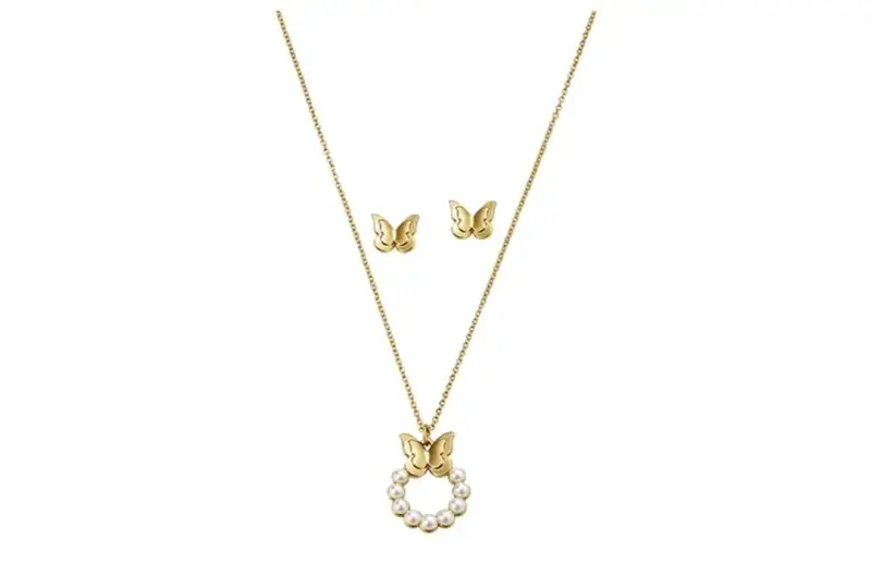 Conjunto de collar y aros mariposa dorados - 1