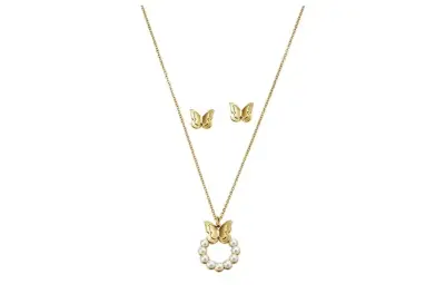 Conjunto de collar y aros mariposa dorados - miniatura 1