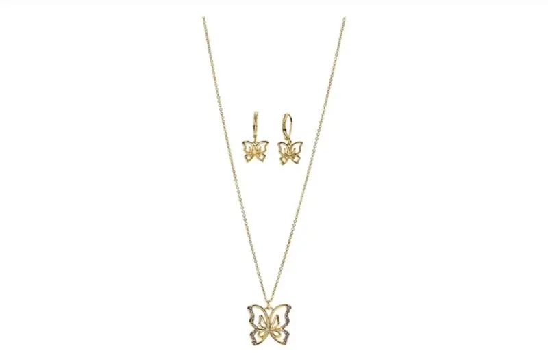 Conjunto de collar y aros mariposa dorados - 3