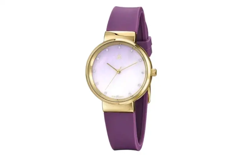 Reloj de pulsera dorado con correa morada - 1