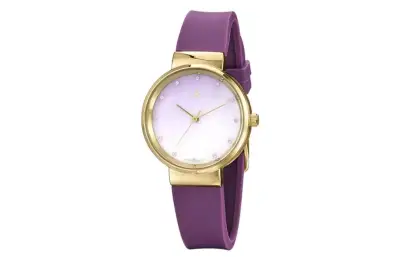 Reloj de pulsera dorado con correa morada - miniatura 1