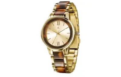 Reloj de pulsera dorado con correa morada - miniatura 2