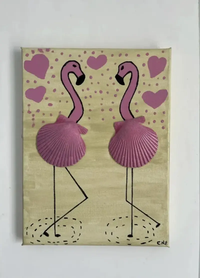 Cuadro decorativo con flamencos y conchas de 18x24 - 3