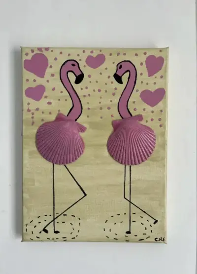 Cuadro decorativo con flamencos y conchas de 18x24 - miniatura 3