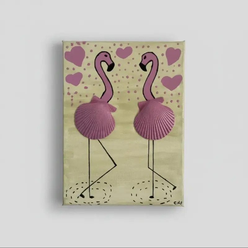 Cuadro decorativo con flamencos y conchas de 18x24 - 5