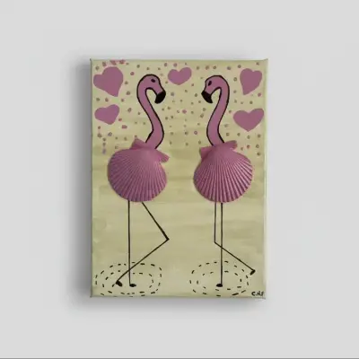 Cuadro decorativo con flamencos y conchas de 18x24 - miniatura 5